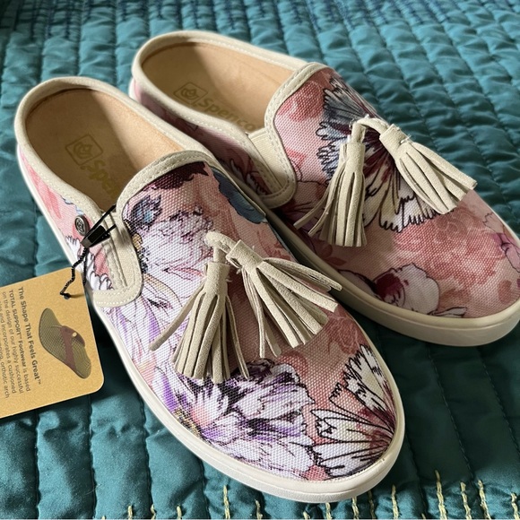 Spenco Women's Athletic Blush Pink Floral Tassel Mule Slide Size 5 Medium - Picture 4 of 8
